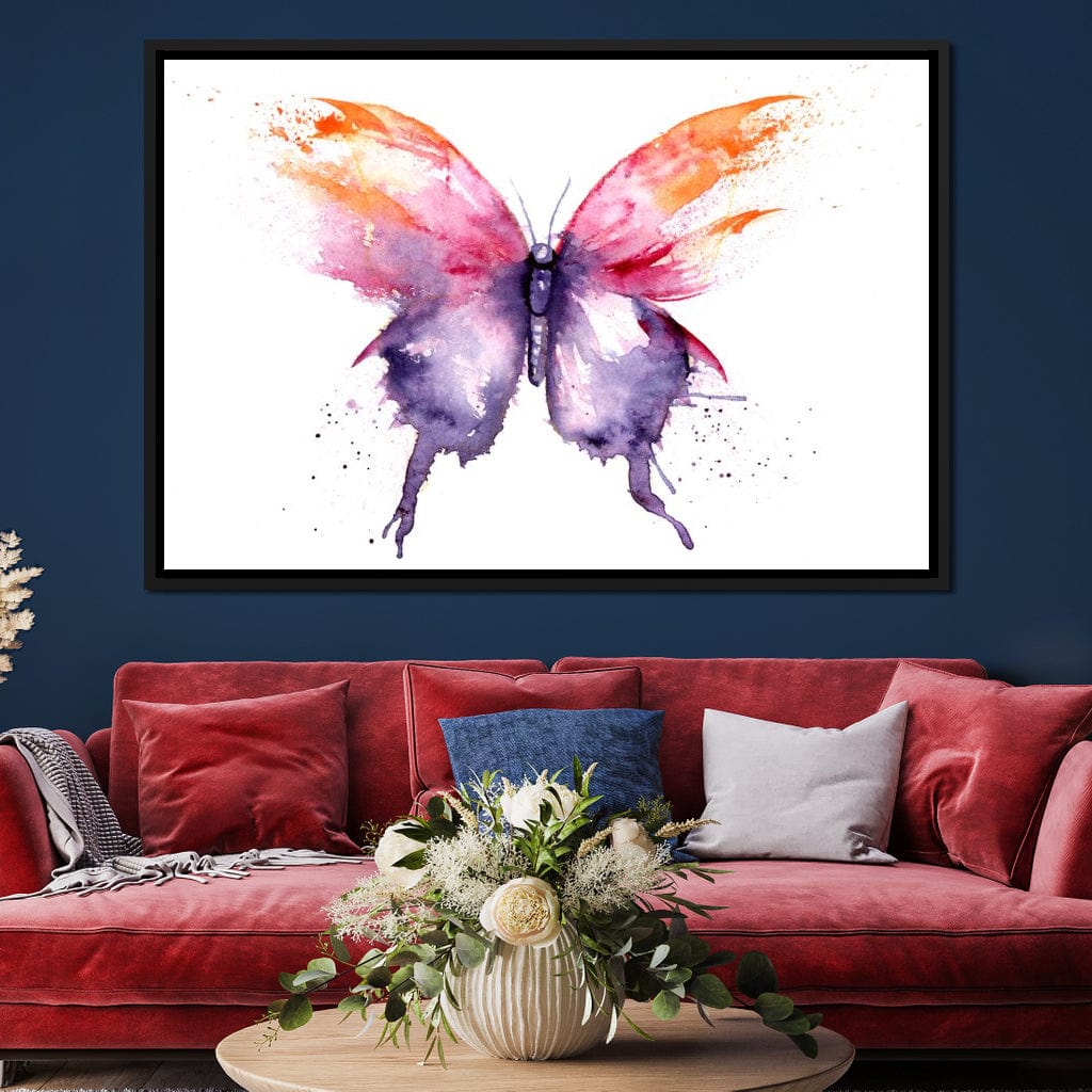 Watercolor Tricolor Butterfly Canvas Wall Art