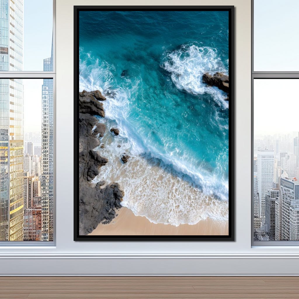 Turquoise Tide on Rock Shore Canvas Wall Art