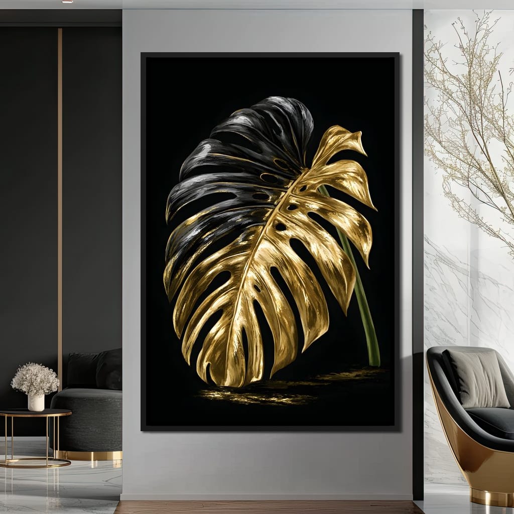Gilded Leaf Of Dark Night Canvas Wall Art