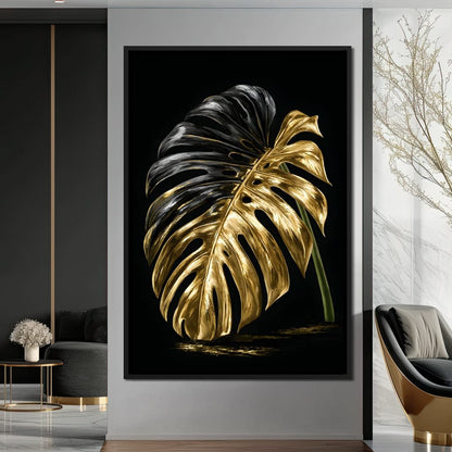 Gilded Leaf Of Dark Night Canvas Wall Art