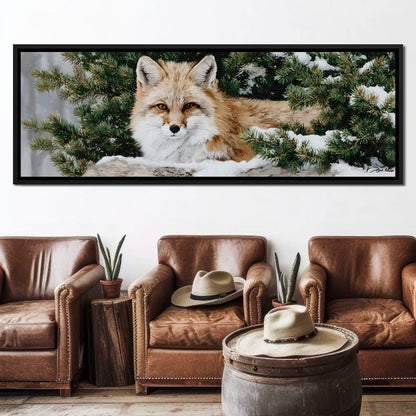 Winter Fox Under Pine Boughs Canvas Wall Art