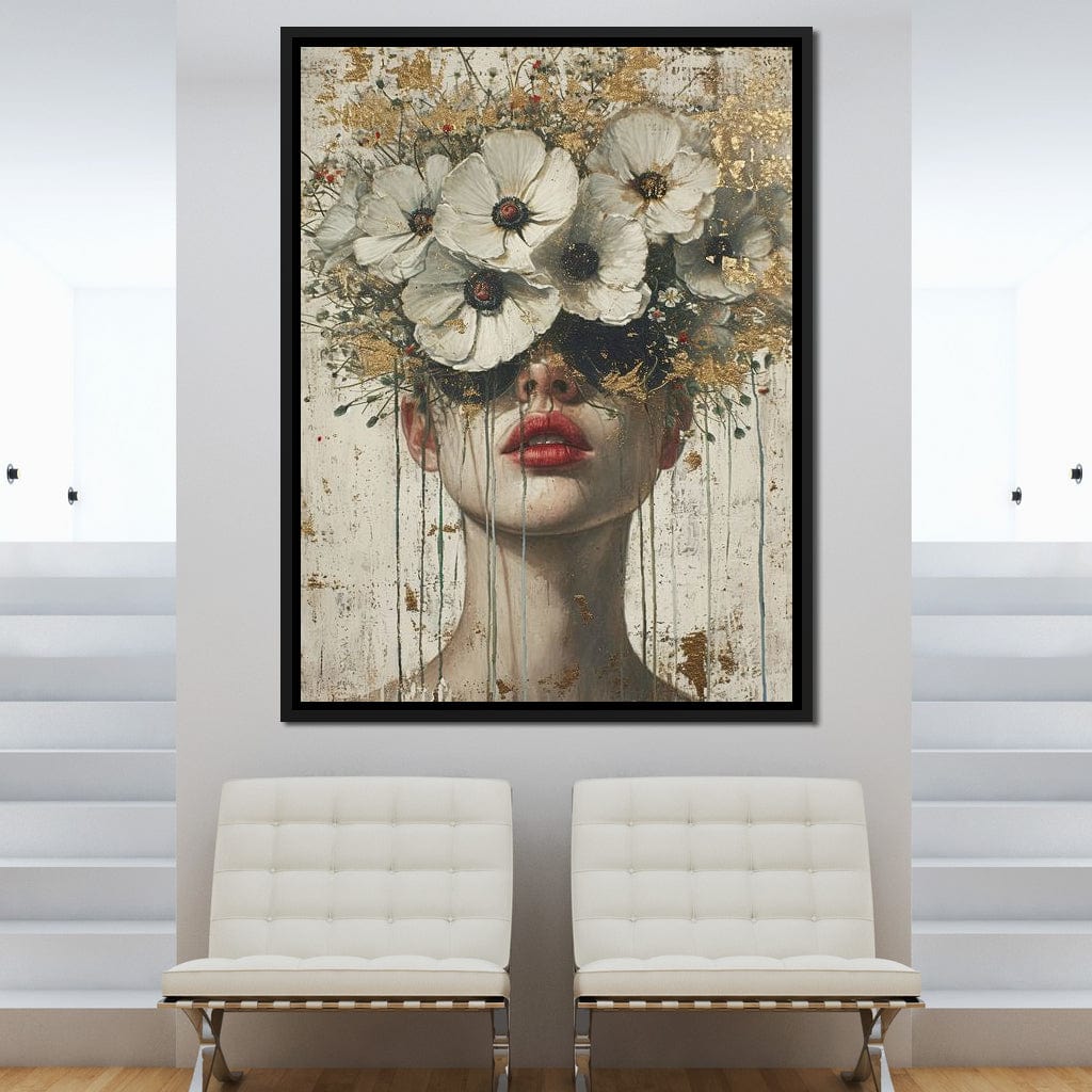 Golden Petal Masquerade Canvas Wall Art