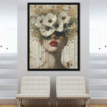 Golden Petal Masquerade Canvas Wall Art