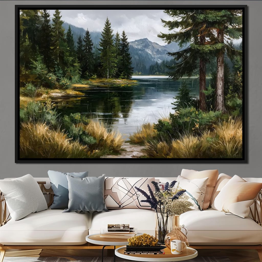 Alpine Pine Lake Reflection Canvas Wall Art