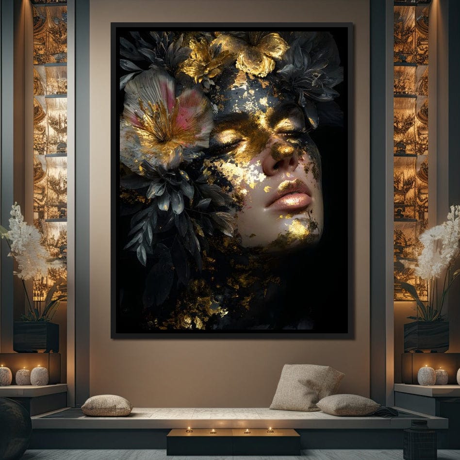 Golden Reverie Floral Visage Canvas Wall Art