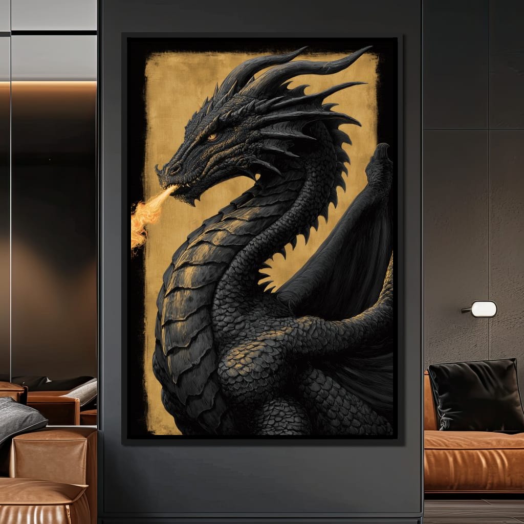 Golden Firebreath Dragon King Canvas Wall Art