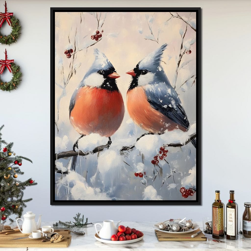 Winter Cardinals Berry Meeting Canvas Wall Art