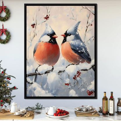 Winter Cardinals Berry Meeting Canvas Wall Art