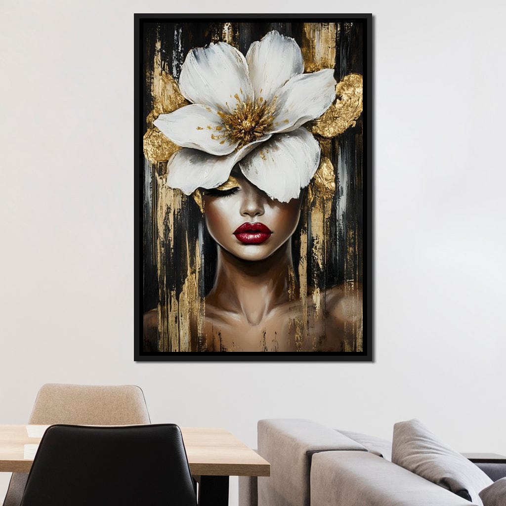 White Petals Golden Dreams Canvas Wall Art