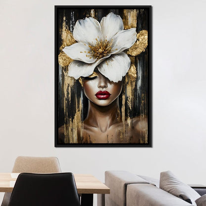 White Petals Golden Dreams Canvas Wall Art