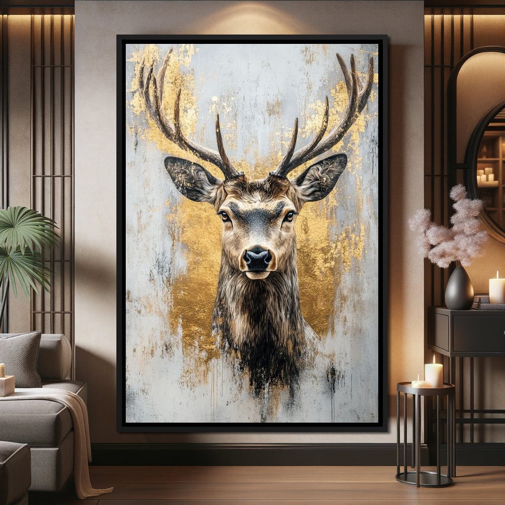 Majestic Golden Deer Portrait Canvas Wall Art