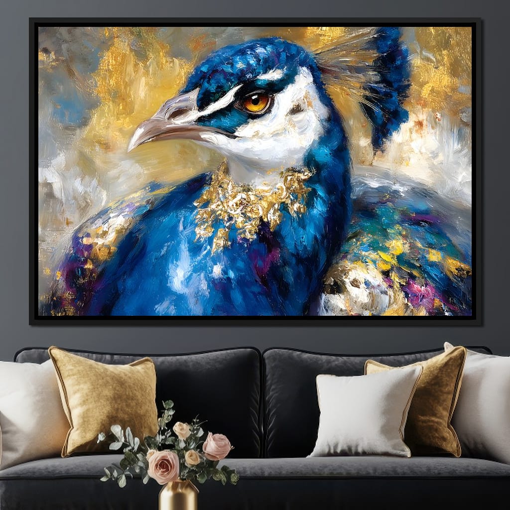 Regal Peacock Gold Radiance Canvas Wall Art