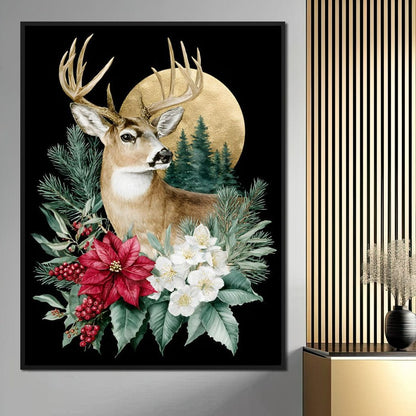 Moonlit Floral Gold Buck Canvas Wall Art