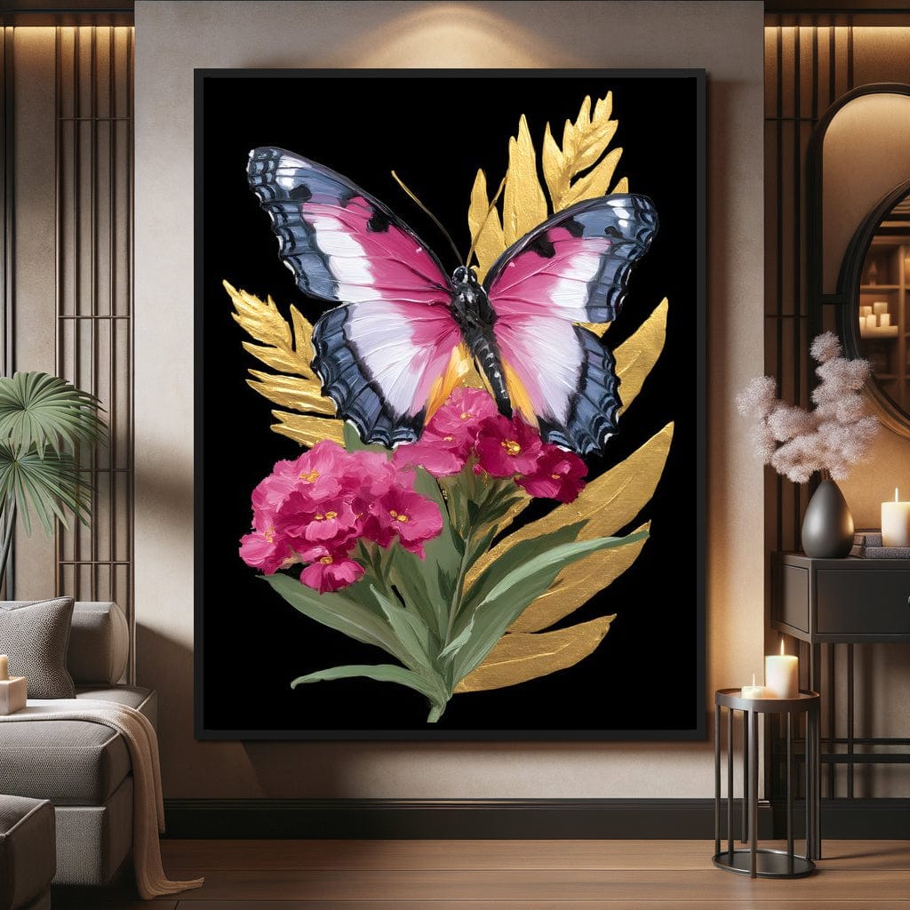 Radiant Butterfly and Gold Florals Canvas Wall Art