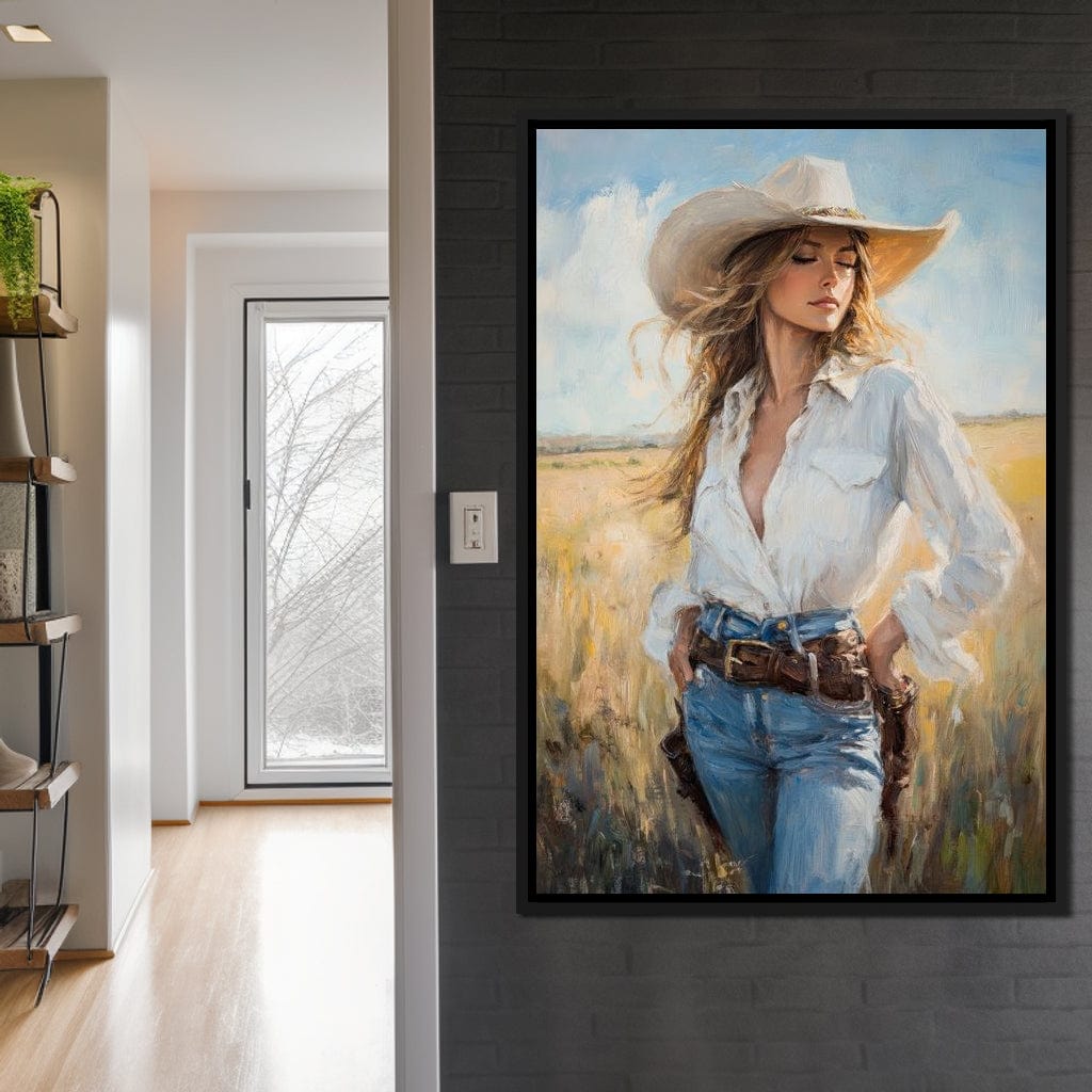 Cowgirl's Sunlit Respite Canvas Wall Art