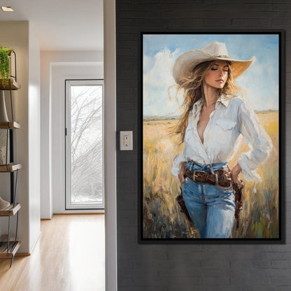 Cowgirl's Sunlit Respite Canvas Wall Art