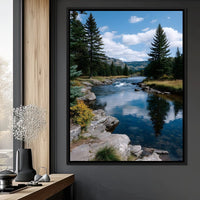 Mountain River Pines Reflection Canvas Wall Art
