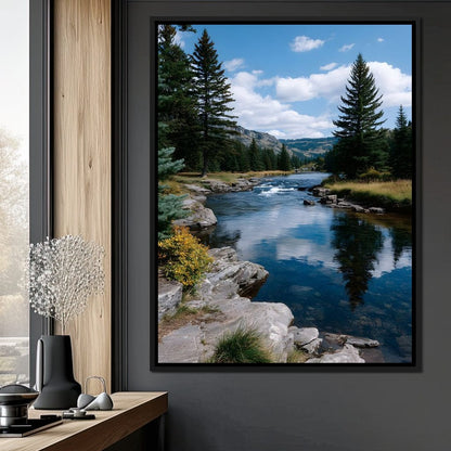 Mountain River Pines Reflection Canvas Wall Art