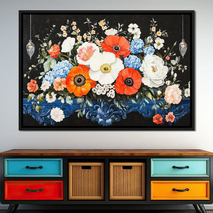 Floral Symphony on Midnight Canvas Wall Art