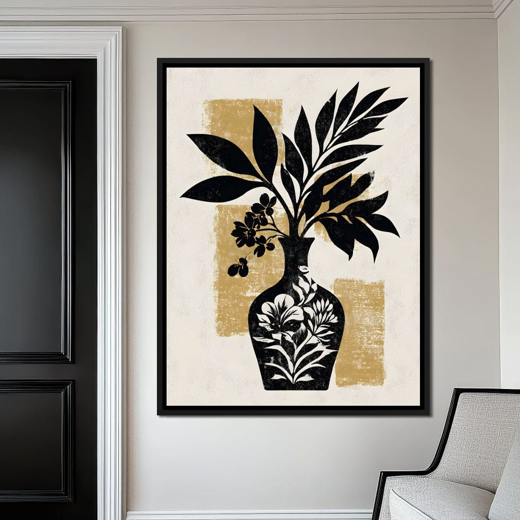 Botanical Vase Silhouette Gold Canvas Wall Art