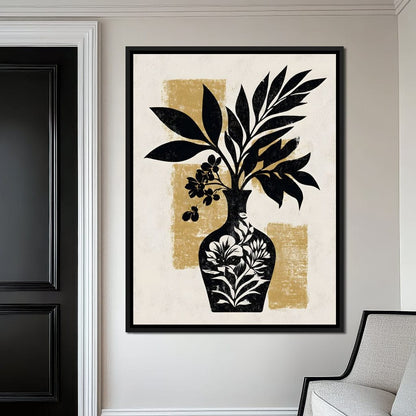 Botanical Vase Silhouette Gold Canvas Wall Art