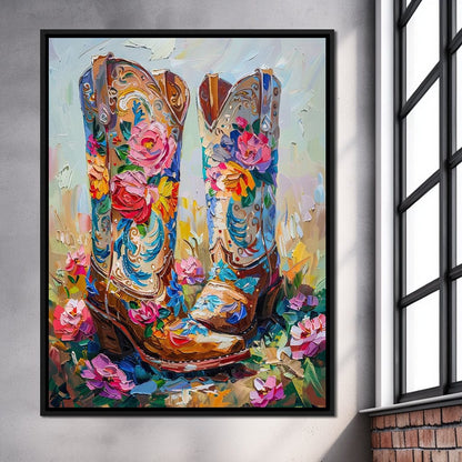 Wildflower Cowboy Boots Canvas Wall Art
