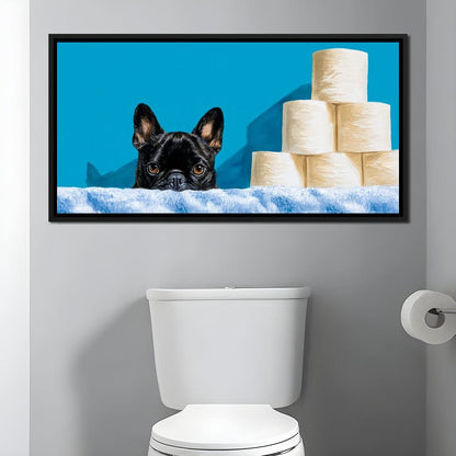 French Bulldog Bathroom Peek Canvas Wall Art