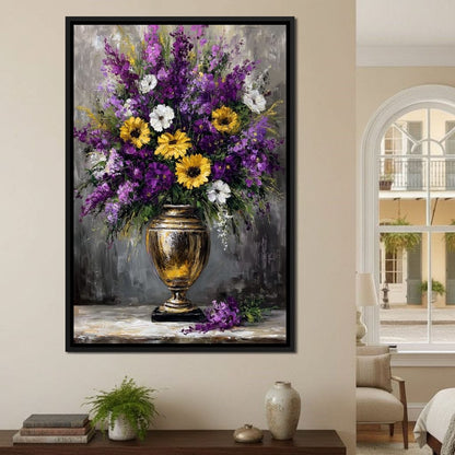 Golden Vase Violet Sunflowers Canvas Wall Art
