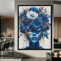 Sapphire Bloom Silhouette Canvas Wall Art