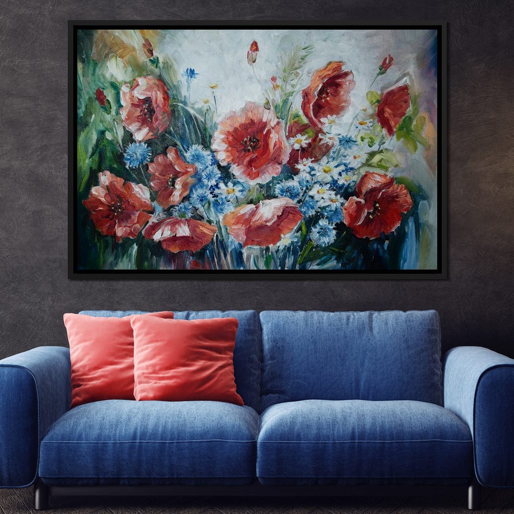 Poppies & Blue Flowers Canvas Wall Art