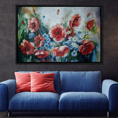 Poppies & Blue Flowers Canvas Wall Art