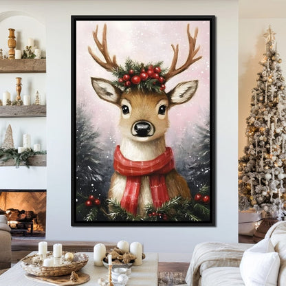 Holiday Reindeer Berries Cheer Canvas Wall Art