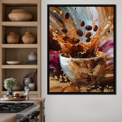 Golden Coffee Splash Reverie Canvas Wall Art