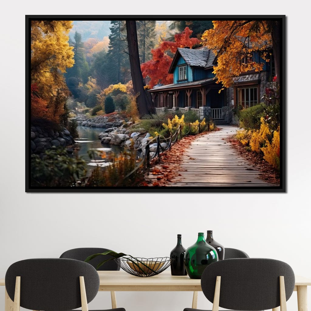 Blue House in the Woods Canvas Wall Art