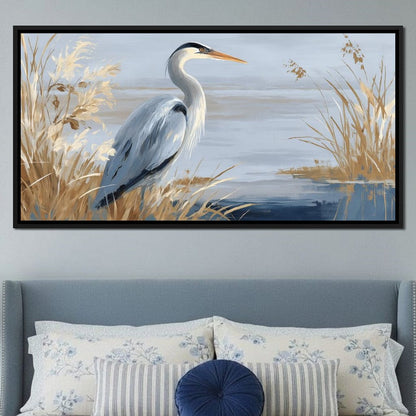Coastal Heron Marsh Stillness Canvas Wall Art