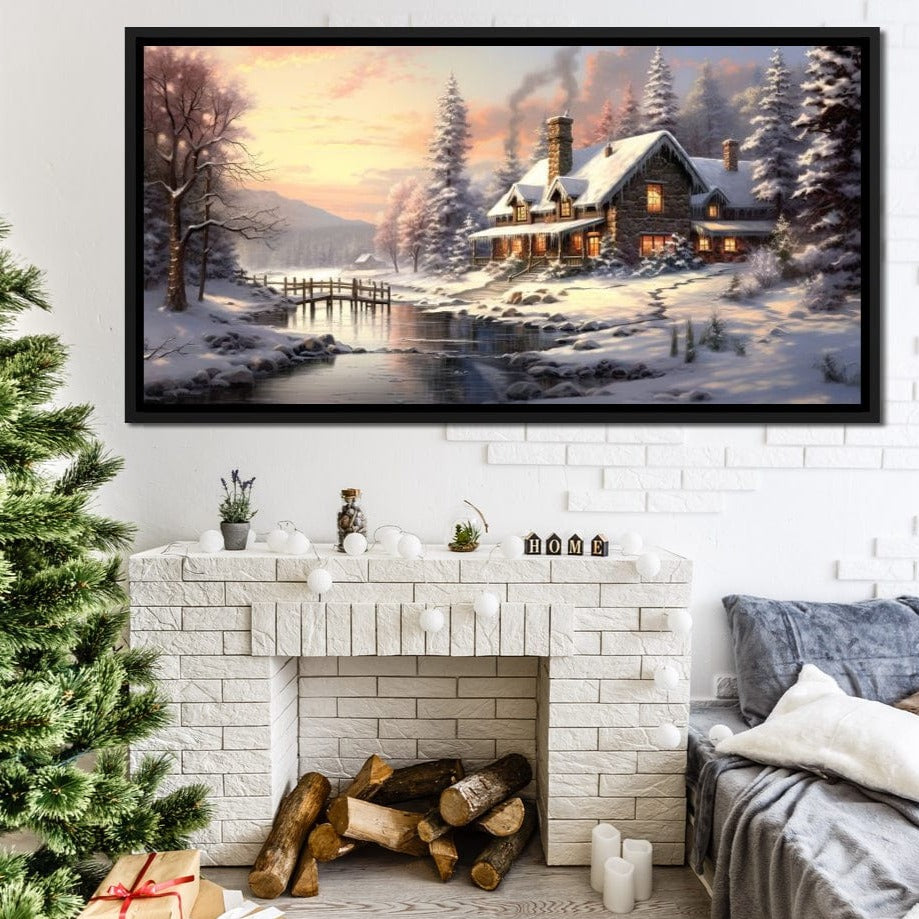 Christmas Cottage Home Canvas Wall Art