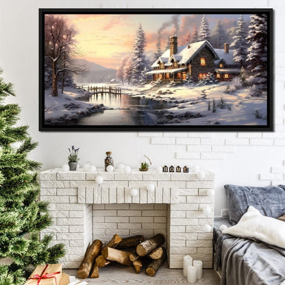 Christmas Cottage Home Canvas Wall Art