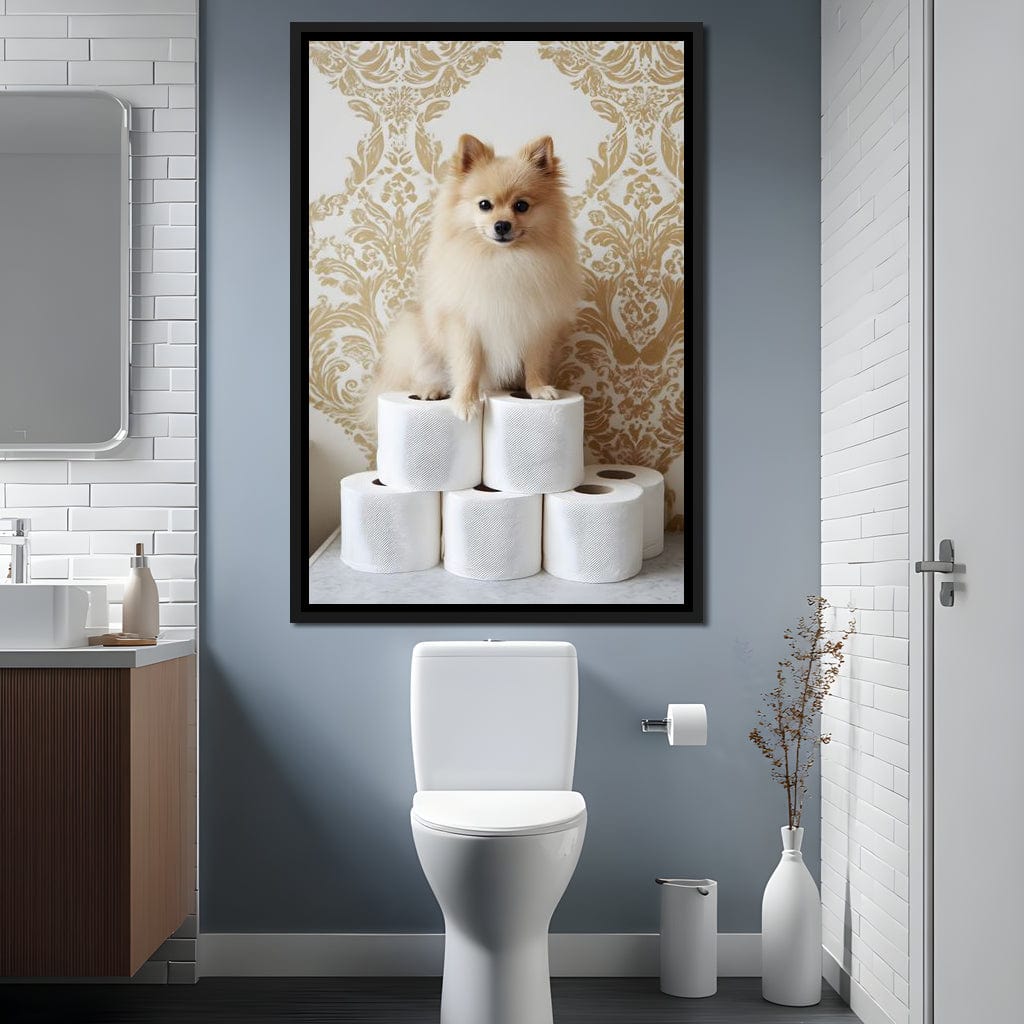 Pomeranian Toilet Tissue Throne Canvas Wall Art