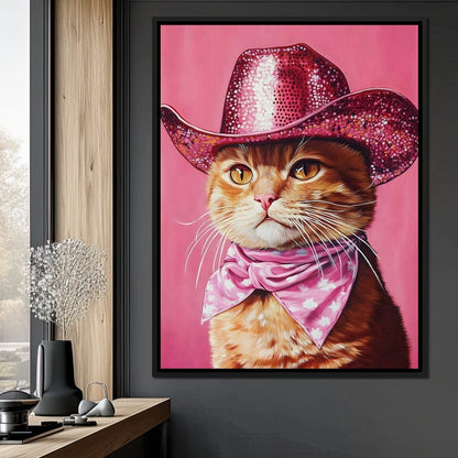 Pink Rodeo Cat Swagger Canvas Wall Art