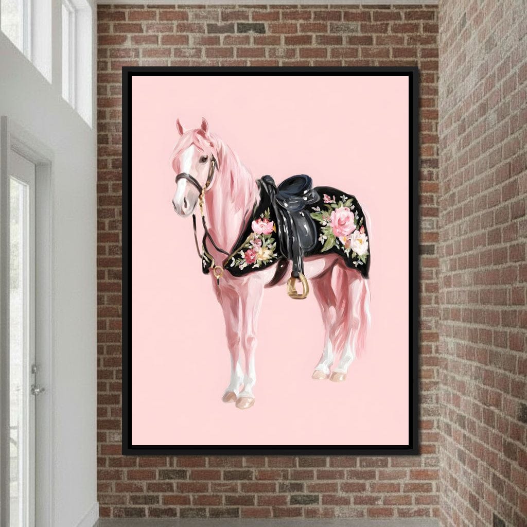 Blush Pony Floral Saddle Canvas Wall Art