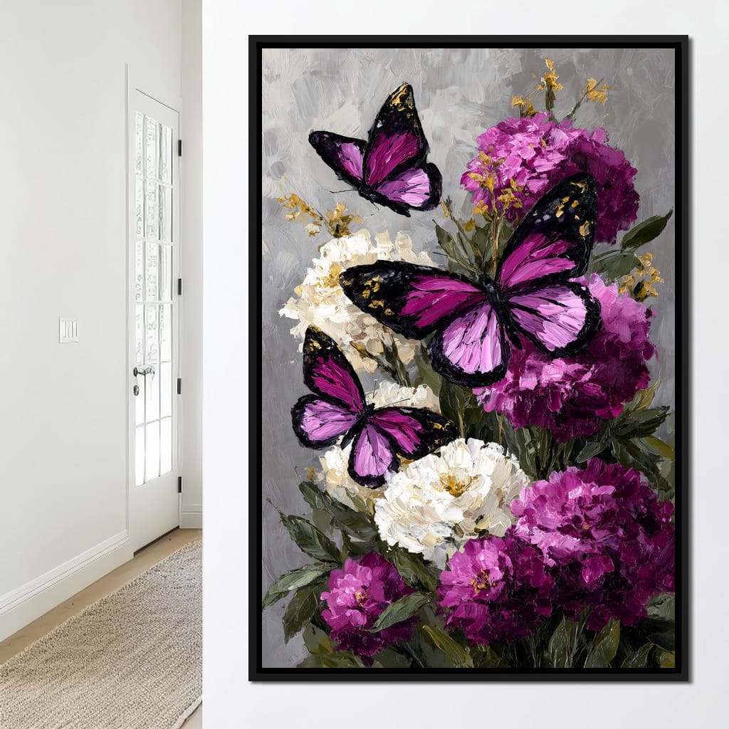 Amethyst Butterflies Bouquet Canvas Wall Art