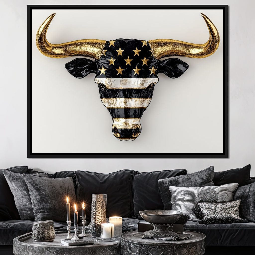 Majestic Gold Horned Bull Canvas Wall Art
