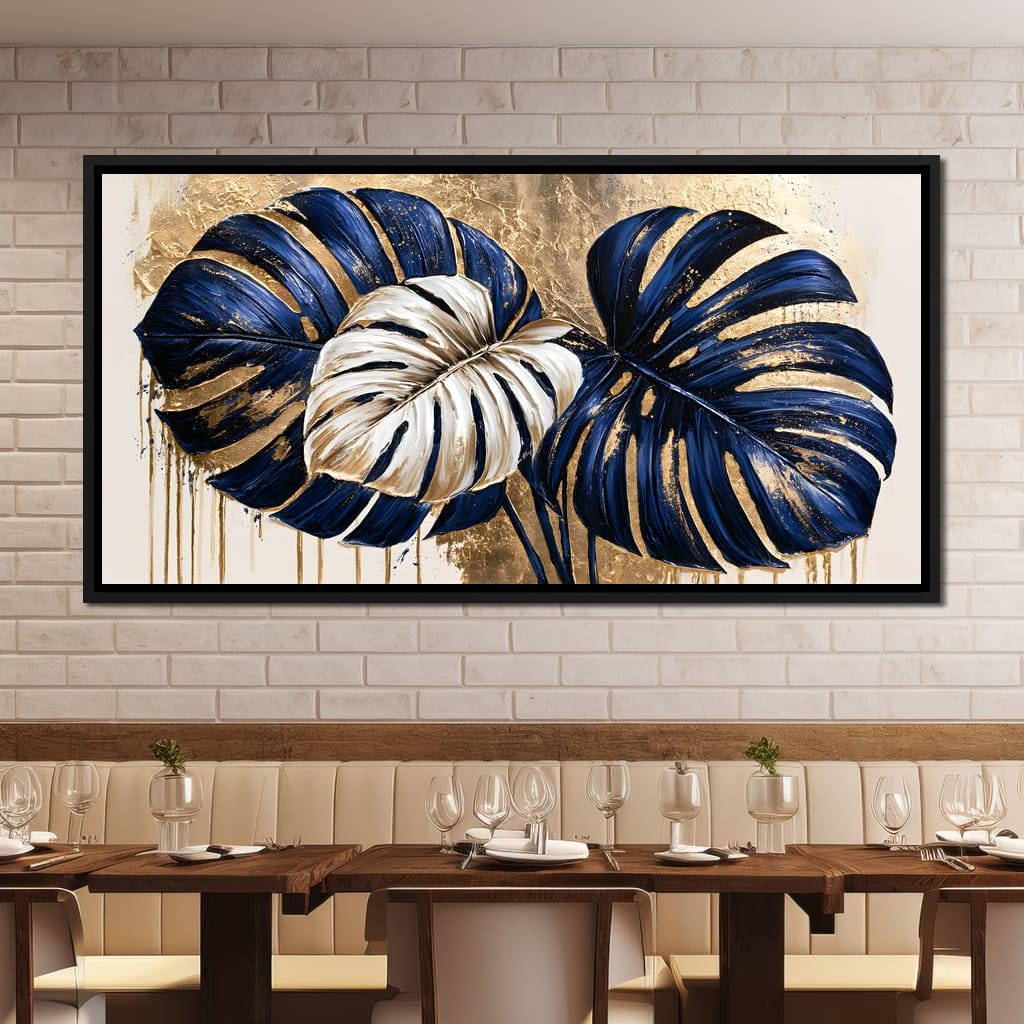 Gilded Monstera Leaves Dancing With Light Canvas Wall Art