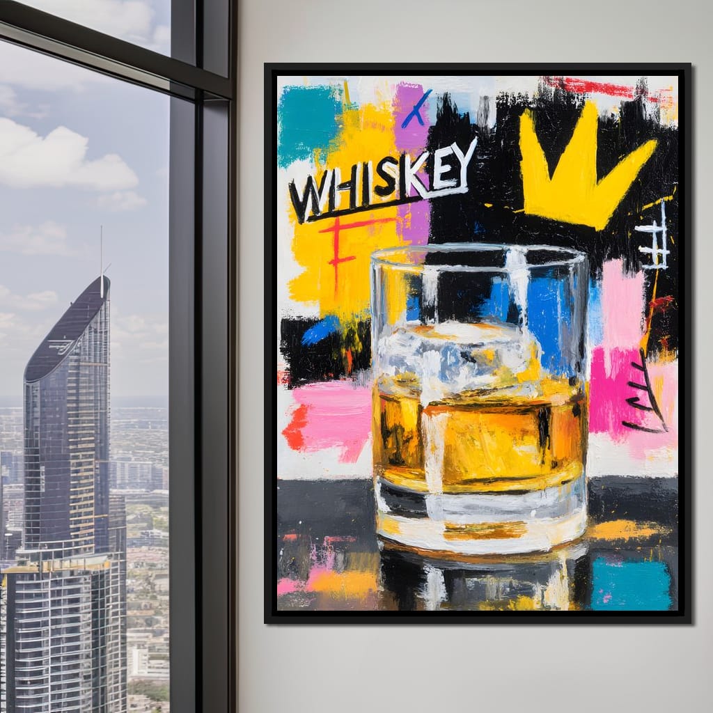 Neon Whiskey Crown Toast Canvas Wall Art