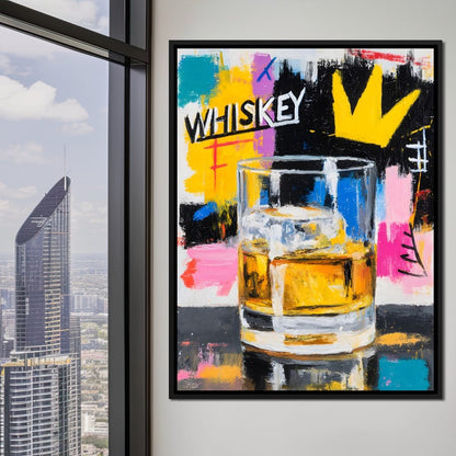 Neon Whiskey Crown Toast Canvas Wall Art