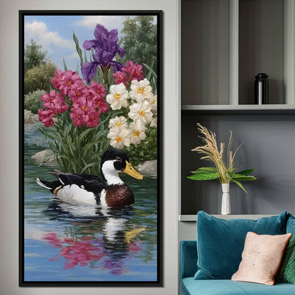 Duck Tranquility Floral Reflection Canvas Wall Art