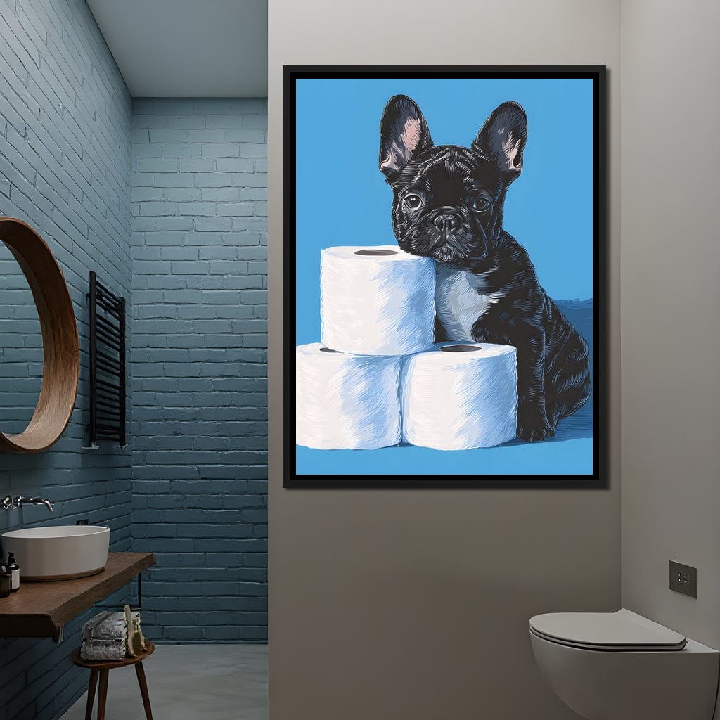 Frenchie Guarding Toilet Rolls Canvas Wall Art