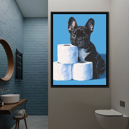 Frenchie Guarding Toilet Rolls Canvas Wall Art