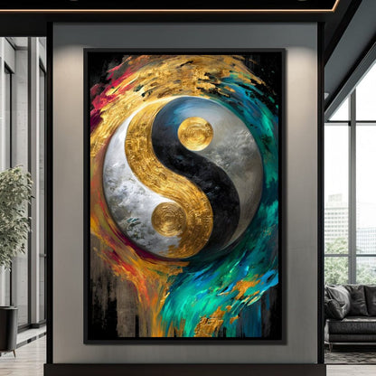 Cosmic Balance Golden Flux Canvas Wall Art