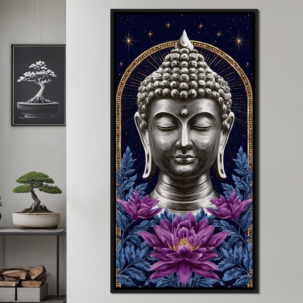 Buddha Lotus Radiance Under Stars Canvas Wall Art